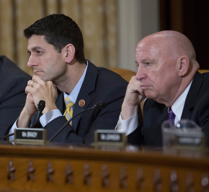 House Ways  Means Committee Chair Rep. Kevin Brady, R-Texas (right) and Speaker of the House Paul Ryan, R-Wis., at a hearing.
