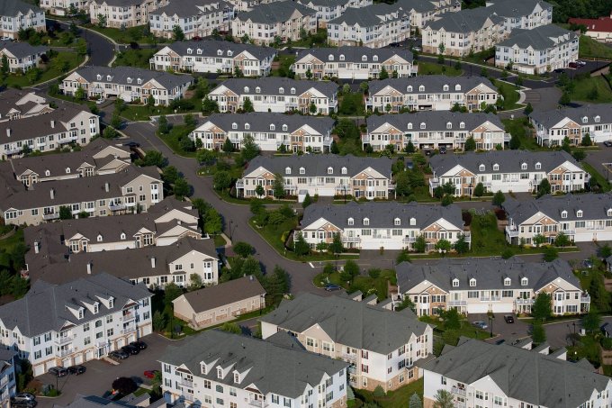 Homes in an aerial photograph taken above New Jersey