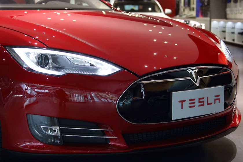 A Tesla Motors Inc. Model S electric vehicle on display at the company's showroom in Beijing, China