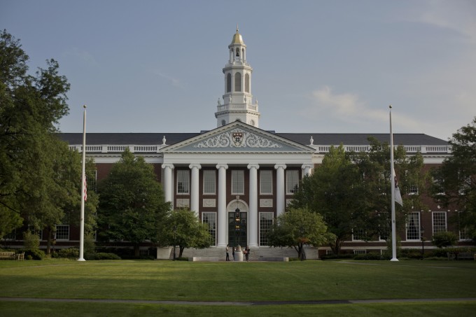 The Baker Library of the Harvard Business School on the Harvard University campus in Cambridge, Mass.