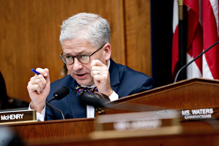 Rep. Patrick McHenry, a Republican from North Carolina and ranking member of the House Financial Services Committee, speaks during a hearing.