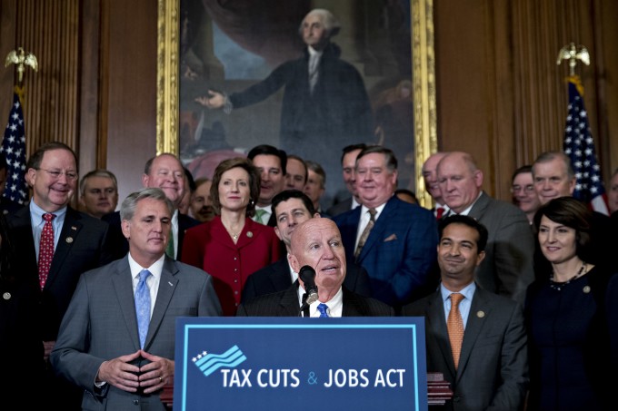 Ways and Means Chair Kevin Brady addresses a GOP press conference after the passage of tax reform legislation in the House in November.