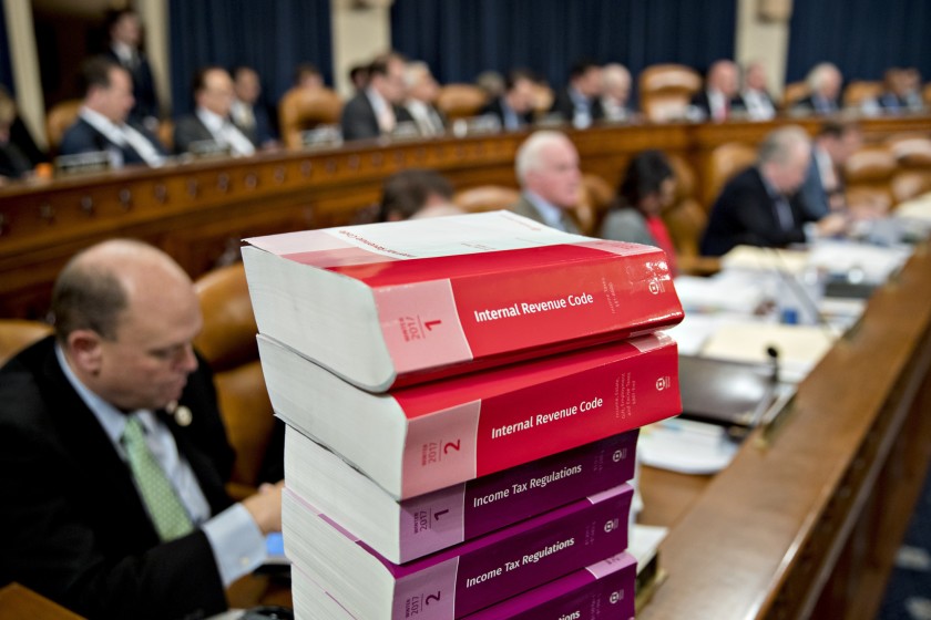 Internal Revenue Code books sit during a House Ways and Means Committee markup hearing in Washington, D.C.