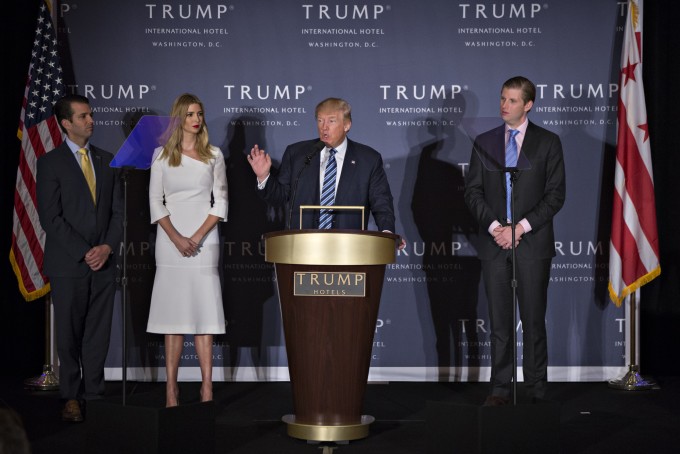 Donald Trump Jr., Ivanka Trump, Donald Trump and Eric Trump (left to right)  at the grand opening ceremony of the Trump International Hotel in Washington, D.C.